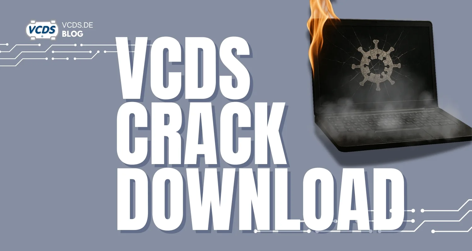 Laptop mit Virus-Symbol und Rauch - VCDS Crack